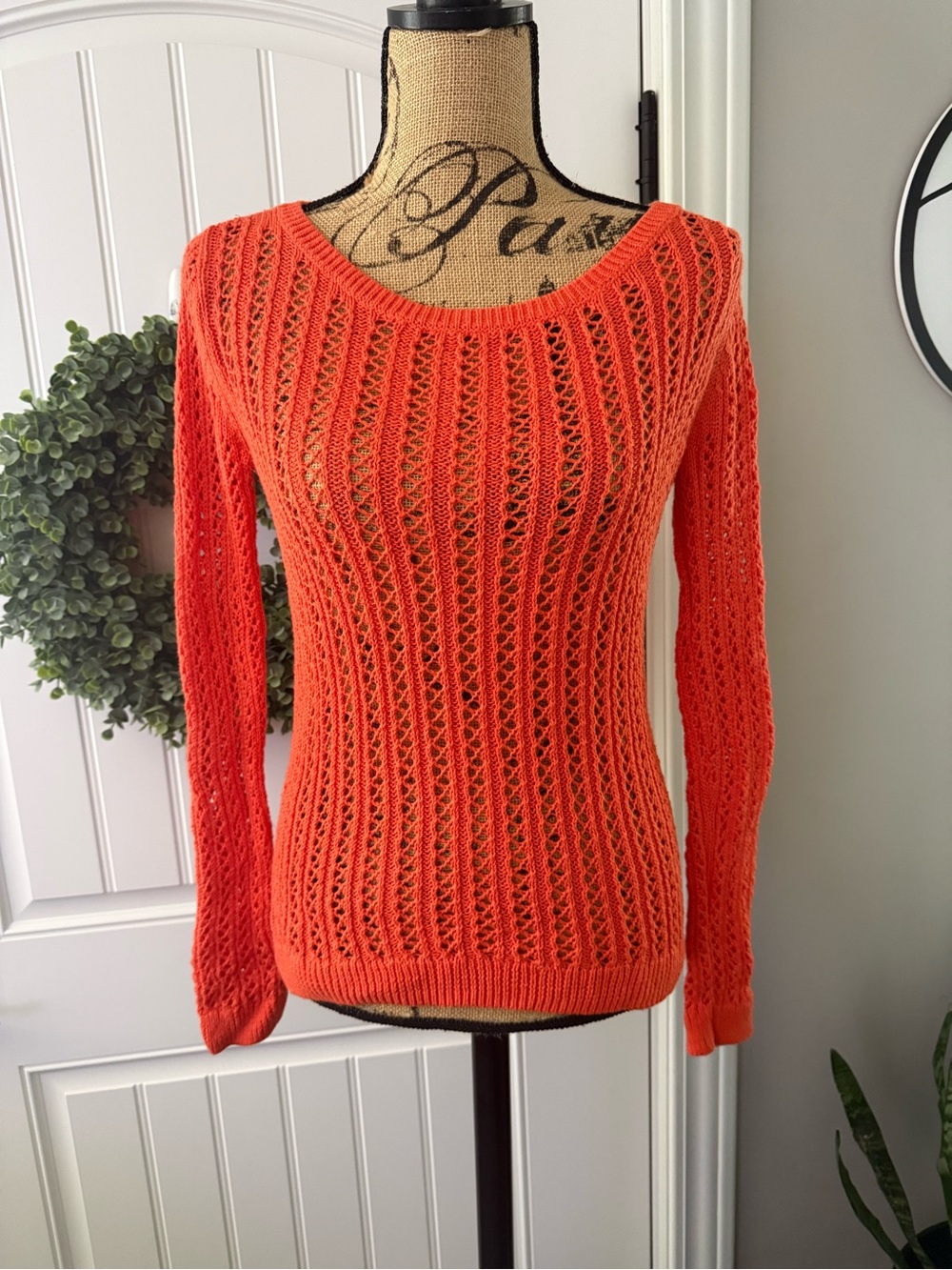 a.n.a Orange Open-Knit Scoop Neck Sweater